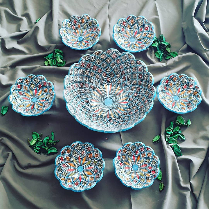 Moroccan Handmade Floral Bowl Set (7 Pieces)