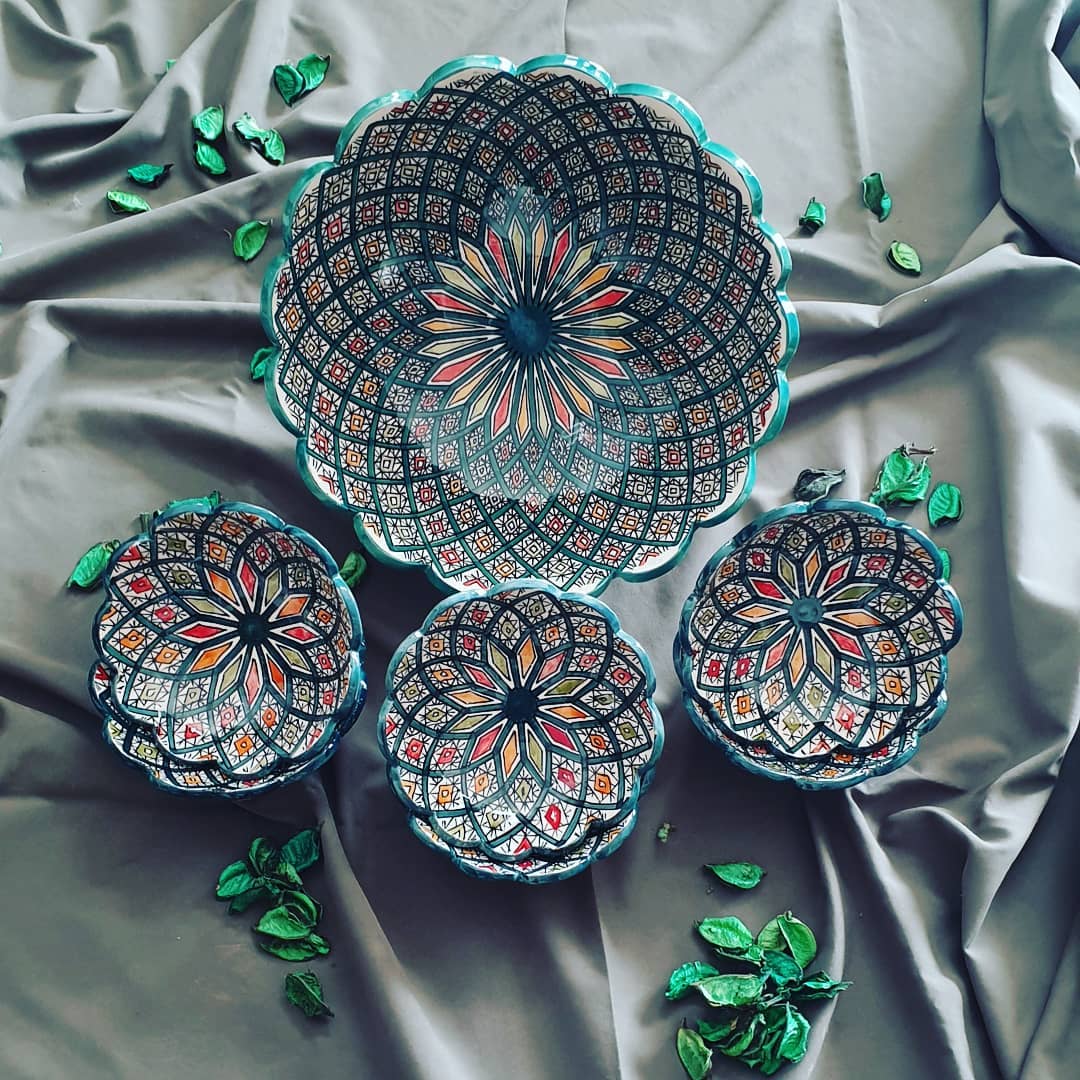 Moroccan Handmade Floral Bowl Set (7 Pieces)