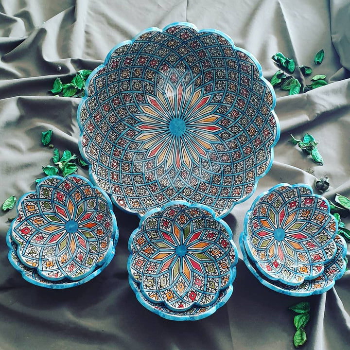 Moroccan Handmade Floral Bowl Set (7 Pieces)