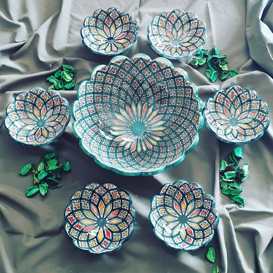 Moroccan Handmade Floral Bowl Set (7 Pieces)