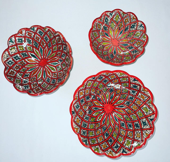 Moroccan Hand-Painted Ceramic Decorative Bowls - Set of 3