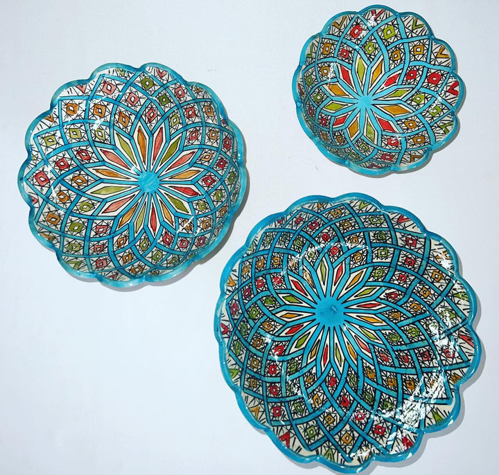 Moroccan Hand-Painted Ceramic Decorative Bowls - Set of 3