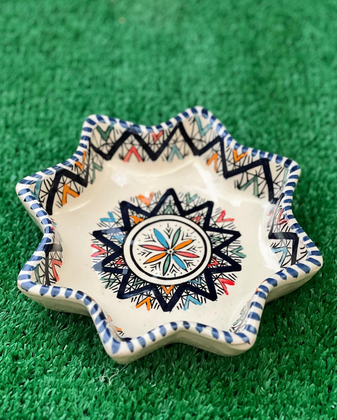 Moroccan Hand-Painted Ceramic Appetizer Platter Set - Star Design