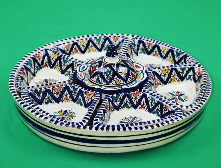 Moroccan Hand-Painted Ceramic Appetizer Platter with Lid