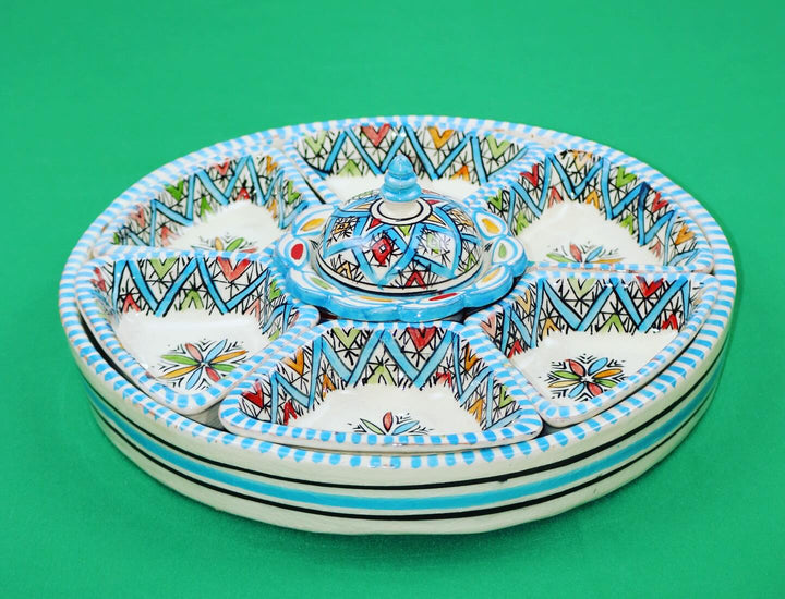 Moroccan Hand-Painted Ceramic Appetizer Platter with Lid