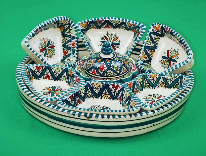 Moroccan Hand-Painted Ceramic Appetizer Platter with Lid