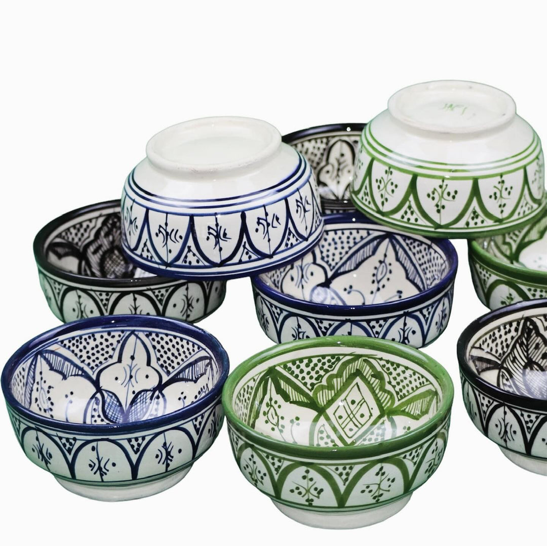 Set of 6 Moroccan Hand-Painted Ceramic Bowls