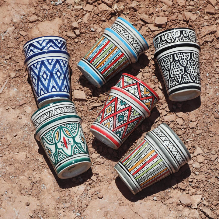 Set of 6 Moroccan Hand-Painted Ceramic Tea Glasses