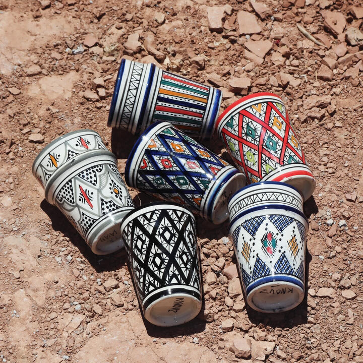 Set of 6 Moroccan Hand-Painted Ceramic Tea Glasses